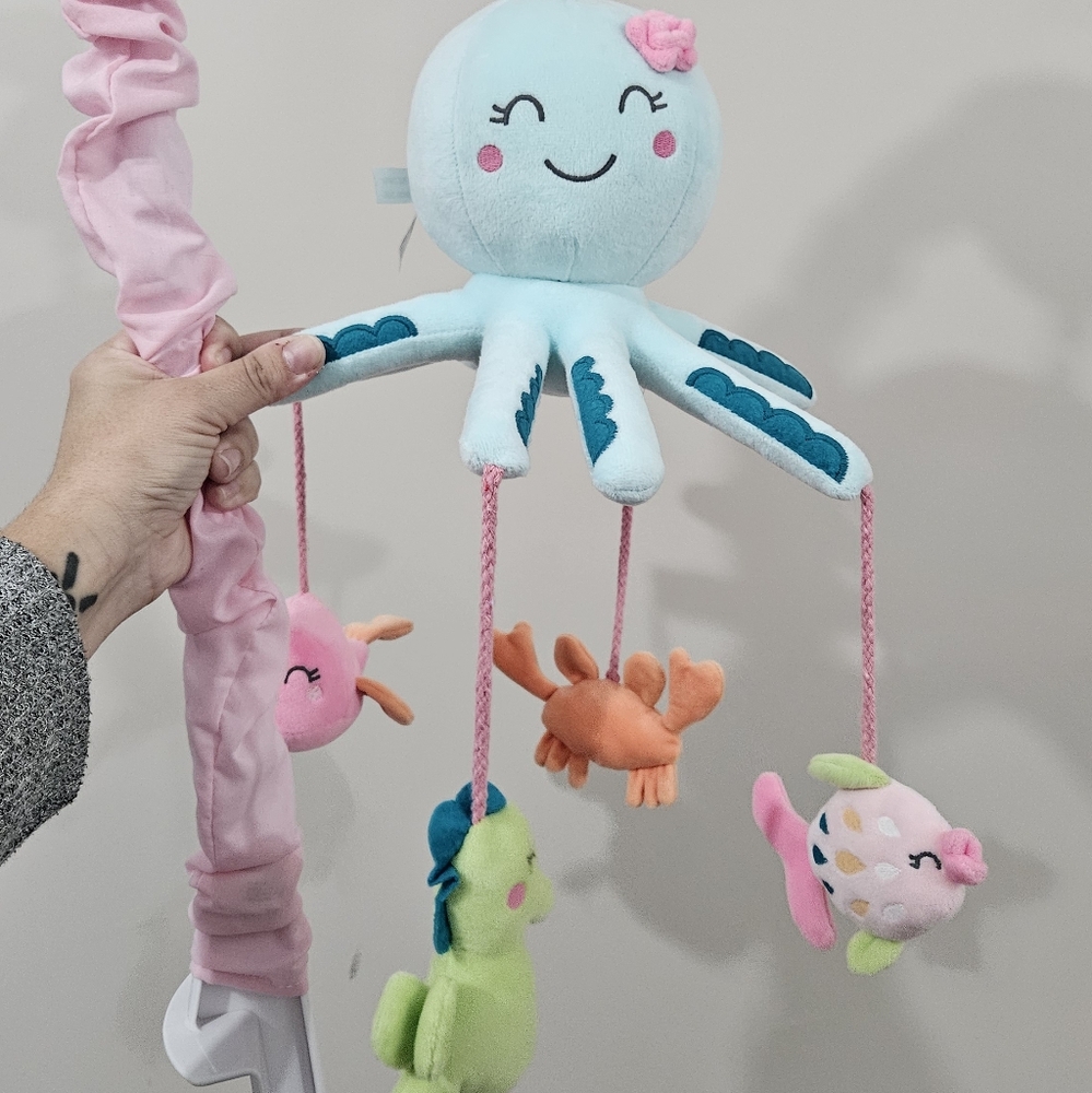 Plush Octopus Baby Mobile - Blue and Pink